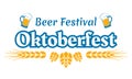 Oktoberfest text banner. Beer festival logo design. German, Bavarian October fest typography template with beer mugs.